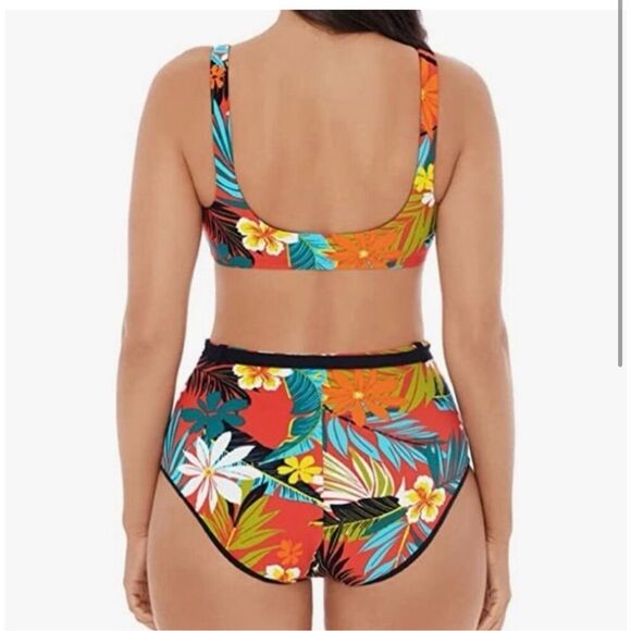 Skinny Dippers by Miraclesuit Hibiscus Hawaiian Print Bikini Top Size Small - Picture 2 of 5
